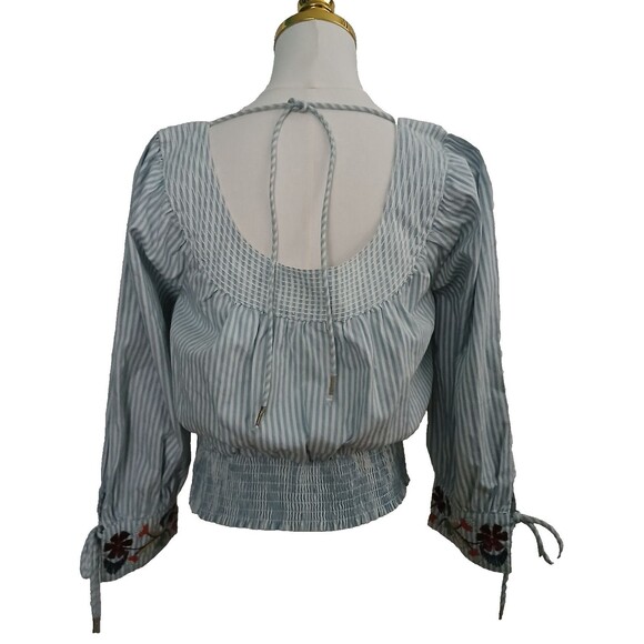 Anthropologie Women's Small Embroidered Smocked Crop Top Cotton Elastic Waist - Picture 6 of 16